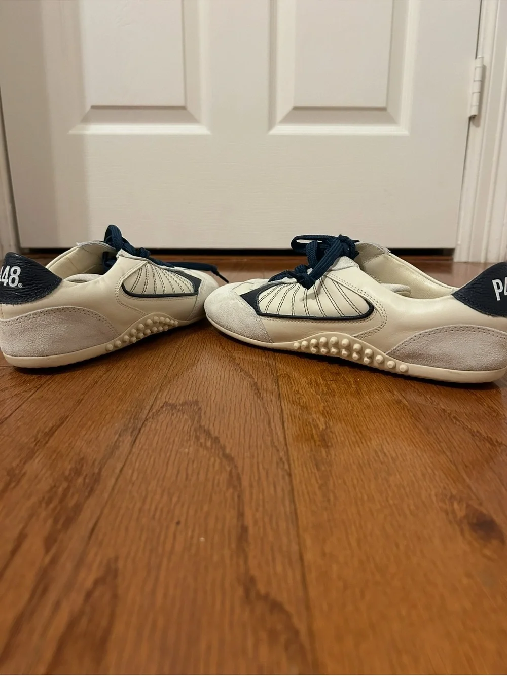 P448 John Sneakers White Navy Leather Suede Women's Size 39 Made in Italy